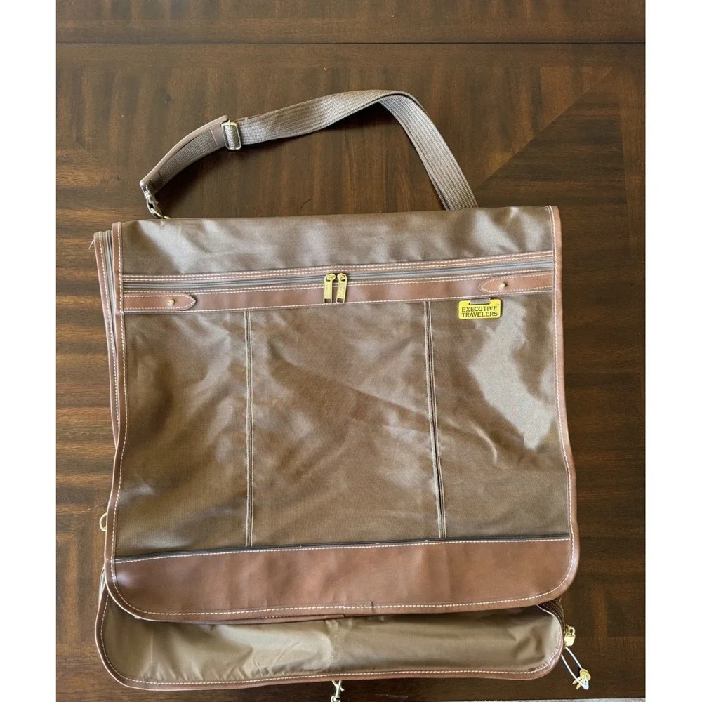 Vintage Executive Travelers Garment Bag‎ Tan Faux Leather Suit Bag (008)
